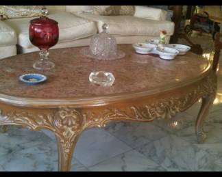 Vintage wood carved Cocktail Table w/marble top