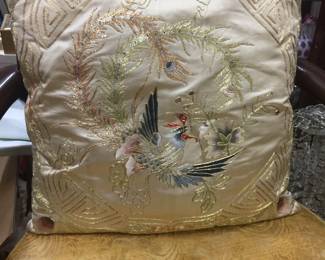 Silk embroidered silk pillow