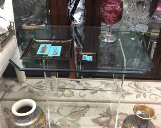 Modern beveled glass top table + more