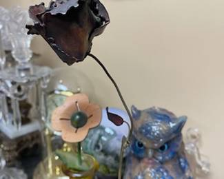 Bronze copper flower+ Wax Owl Candle