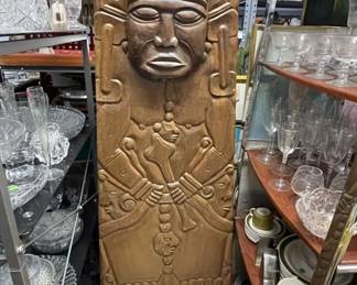 MAYAN  GOD RARE FIND TALL HAND CARVED STORAGE CABINET