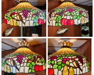 Large Mid Century Stained Glass hanging Light 