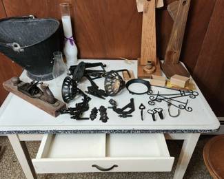 Oil Lamp holders  Wood planes Coal Bucket