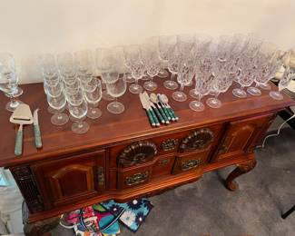 Vintage Large Buffet and Crystal Goblets