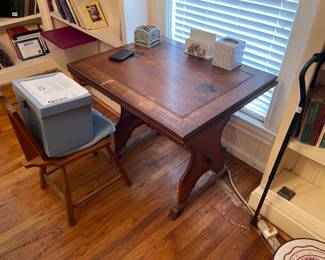 Antique Small Slide Leaf Table with one chair