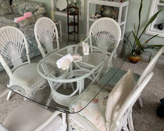 Wicker Dining Table and Six Chairs