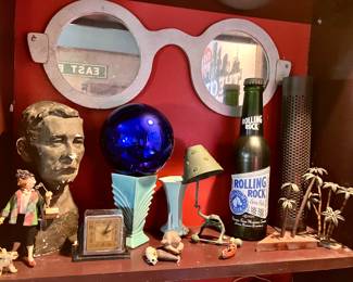 Large Rolling Rock beer bottle
Large eyeglasses mirror
