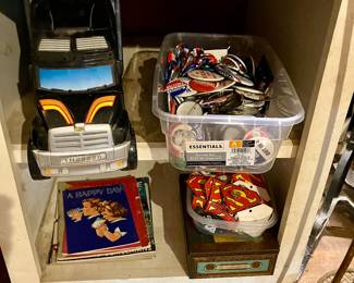 Box of vintage political buttons