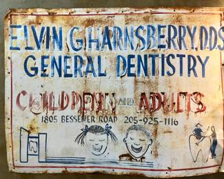"Elvin Gharnsberry DDS General Dentistry" hand painted sign


