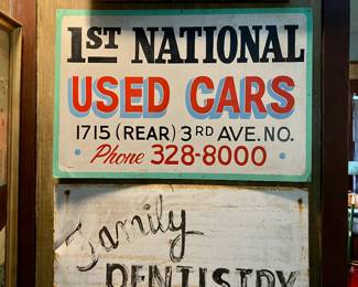 -Robert E Barry Insurance hand painted sign 
-1st National Used Cars hand painted sign 
- Family Dentistry Joel S. Boykin DDS hand painted sign 