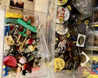 Vintage pins/buttons and clCracker Jack toys
