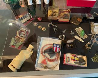 WW-2 MEDALS, ASIAN FIGURINES, MISC. JEWELRY, VINTAGE POCKET BOOKS...
