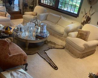 every room has furniture needing a new home... tables, couches, comfy chairs, floor & table lamps -- all good quality, NO JUNK HERE!