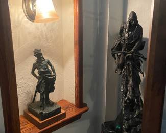 2 BRONZES, ON RIGHT IS A REMINGTON BRONZE - "MOUNTAIN MAN."