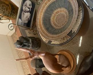 TRIBAL BOWL & MISC. AFRICAN ITEMS / CARVED FIGURINES...