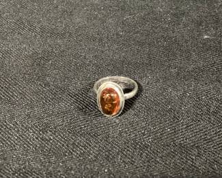 Sterling and  amber Ring