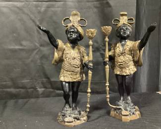 Venetian Gilt Bronze & Black Nubian Candle Holders
