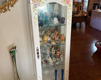 Painted cabinet with egg art by Joan Rivers, Italian glass