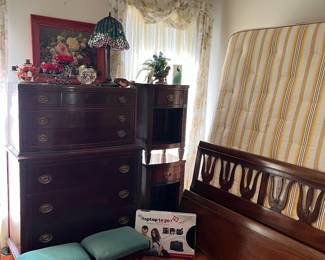Duncan Phyfe dresser, night stands and bed with headboard, footboard, mattresses and frame