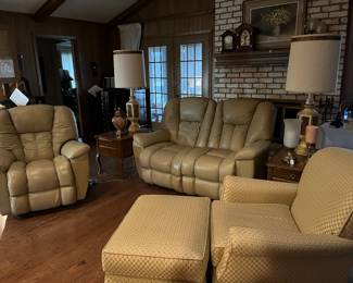 LaZBoy Leather loveseat and electric reclining chair, chair and ottoman