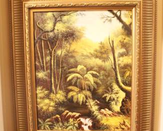 Lovely wood scene oil painting.  