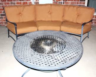 Agio 48" Patio Table/Fire pit and Three Seat Bench  w/Cushions and Two Side Arm Chairs.    BUY IT NOW!  $1350.00.