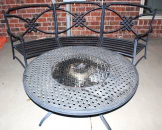 Agio 48" Patio Table/Fire pit and Three Seat Bench  w/Cushions and Two Side Arm Chairs.    BUY IT NOW!  $1350.00.