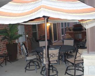 Agio 5' Dia. Round Table and Six Swivel Chairs w/Umbrella Stand Base and 9' Umbrella.                                   BUY IT NOW!    $800.00.