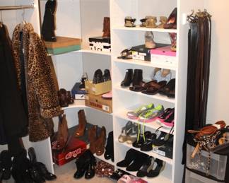 Lots of ladies' shoes and boots.                                                             Most are size 7 and 7 1/2.