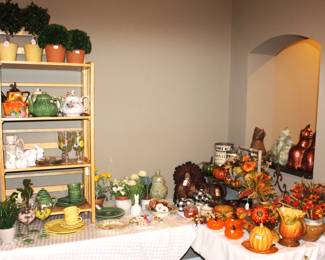Tables are full of spring and fall decorative items.  