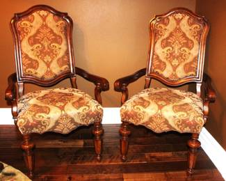 We have a pair of these beautifully upholstered arm chairs.                                                                                                                                                                                                                                                                                                                            BUY IT NOW!  $500.00