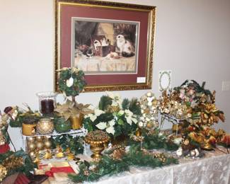 Lots of gold Christmas florals and ornaments.  