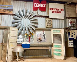 Windmill, Vintage doors, misc. signs
