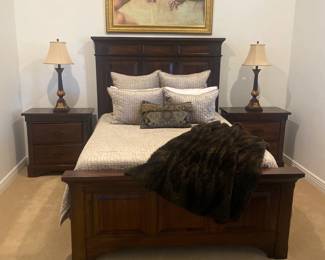 Living Spaces Queen Bed and Nightstands