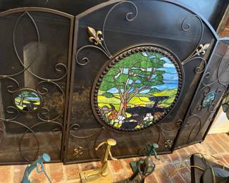 Stained glass style fireplace screen 
