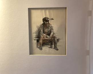 Antique Etching L. Bjorkland, "Trapper", $395