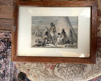 Small Hand-colered etching 18th Century French "Camp Indien". E. Saintin del Ford Delannly sc. $375
