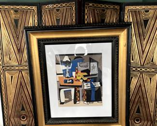 "Three Musicians " after Picaso Silk Screen, Framed. $1200