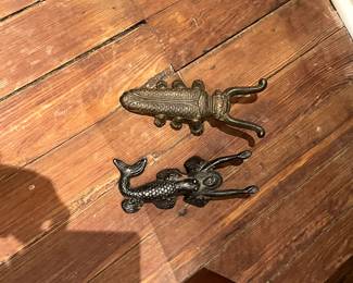 Cast Iron Mermaid Boot Pull $45, Cast Iron Cricket Boot Pull $45