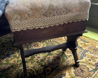 Antique Footstool Sewing Box, East Lake $295