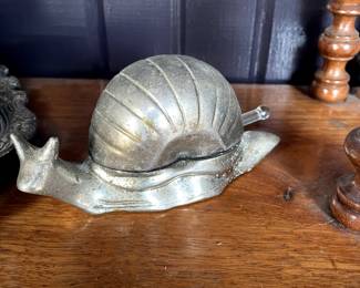 Antique Sliverplate Snail Shaped Mustard Pot w/ Glass Spoon. $125