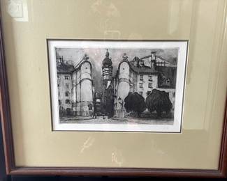 German Village Etching 19th Century 2/33 $275.