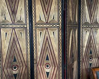 Antique Art Deco Polychromed Four Panel Folding Screen. $4500