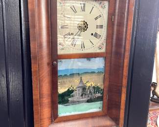 1800's Ogee Clock, Reverse Glass Painting, Bavarian. $275