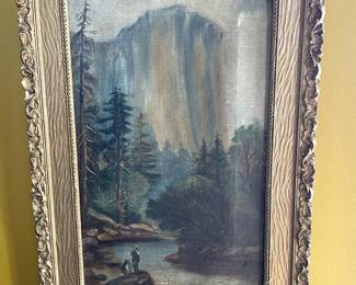 Small 18th Century Oil on Canvas Landscape Bavarian Mountain scene original frame, 10x 14. $275