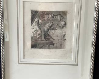 German Etchings 1846, Artist Adrian Schleich Illustration from Reinke Fuchs by Johann Wolfgang Von Goethe Titled "Fox in the Hen House" $795