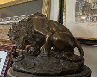 LIon and Serpent bronze sculpture