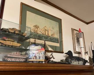 Vintage models, framed ship print