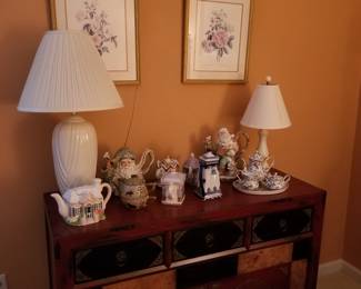 Asian-inspired dresser/console; teapot collection