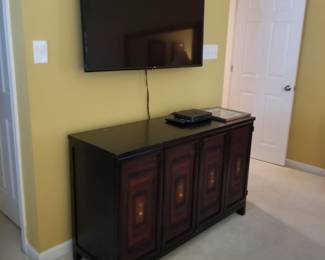 Asian-inspired dresser/console; flat screen TV & wall mount